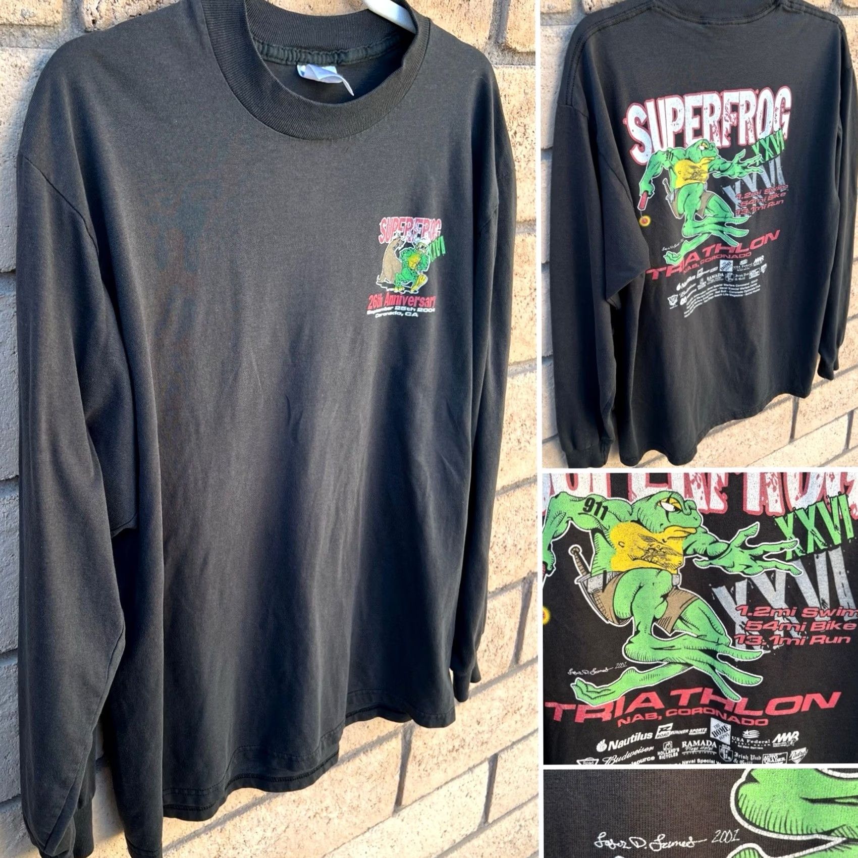 Jerzees VINTAGE Superfrog XVII Triathlon Shirt Mens Large Black 2004 Jerzees Distressed Long Sleeve Graphic Tee Size US L / EU 52-54 / 3 - 2 Thumbnail