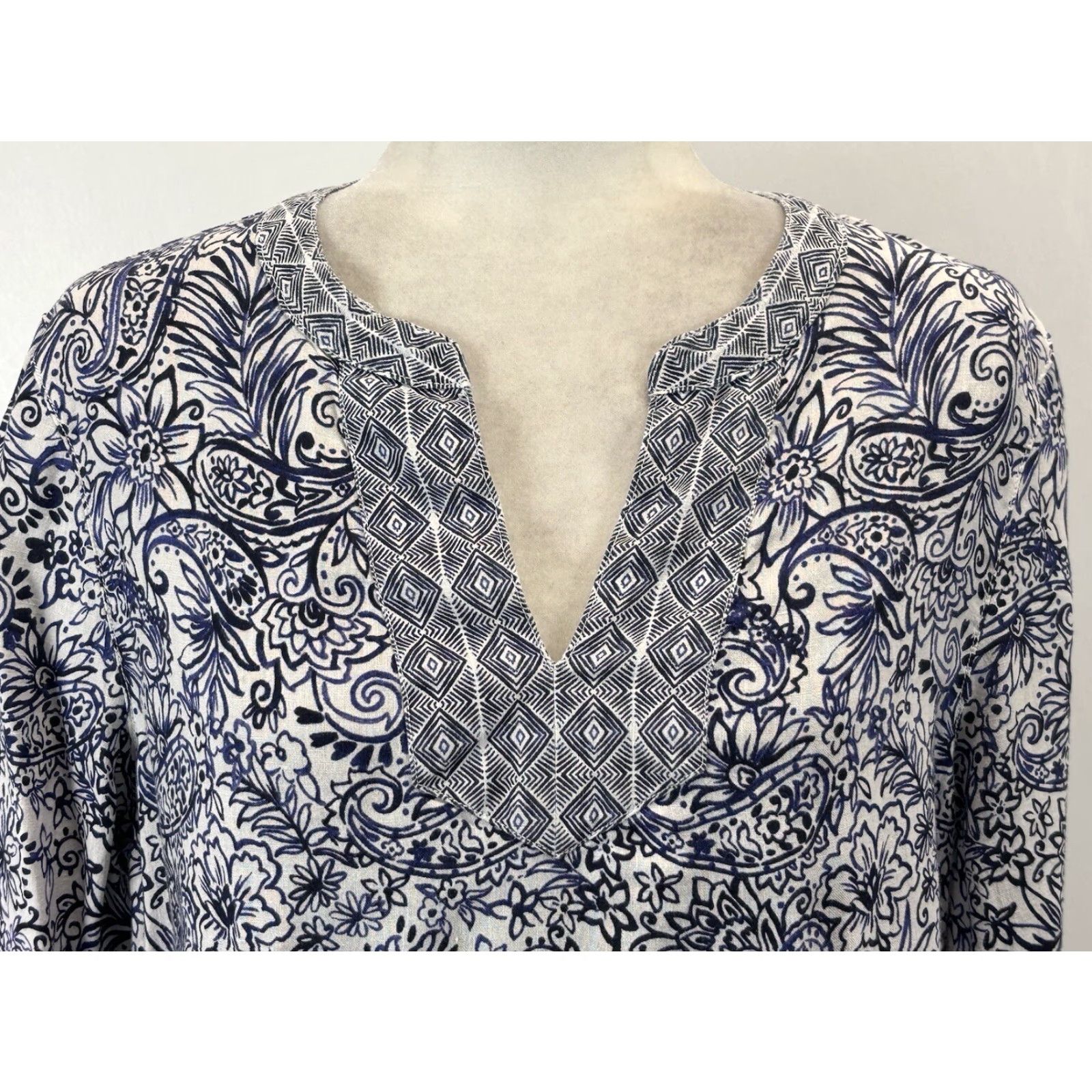 Vintage VINTAGE Sigrid Olsen Linen Tunic Women’s Large Blue Paisley 3/4 Sleeve Casual Bohemian Summer Size L / US 10 / IT 46 - 5 Thumbnail