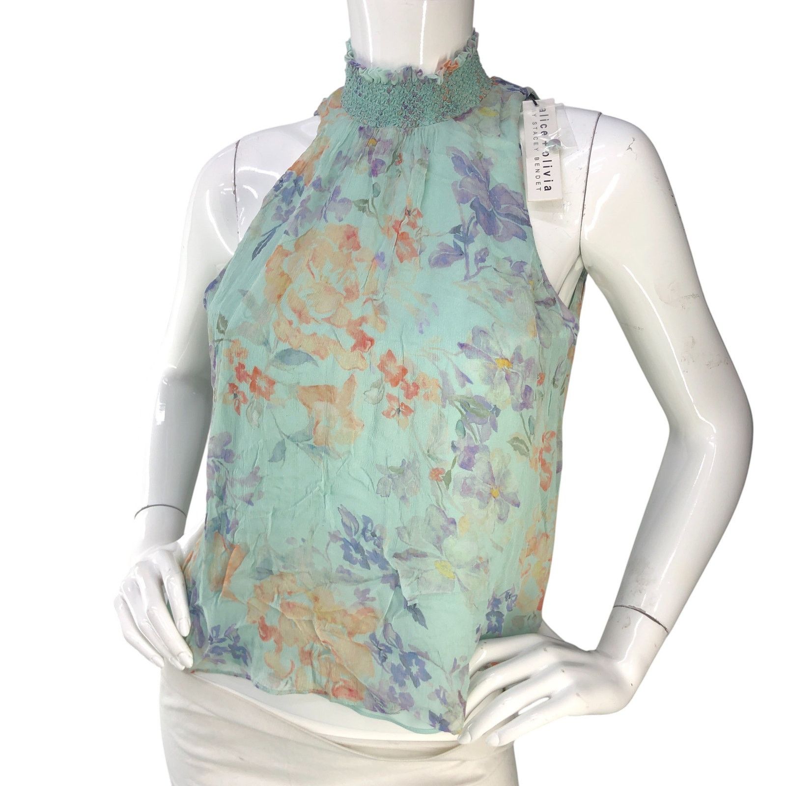 Alice + Olivia Alice + Olivia Sz XS Top Annmarie Smocked High Neck Tank NEW Size XS / US 0-2 / IT 36-38 - 1 Thumbnail