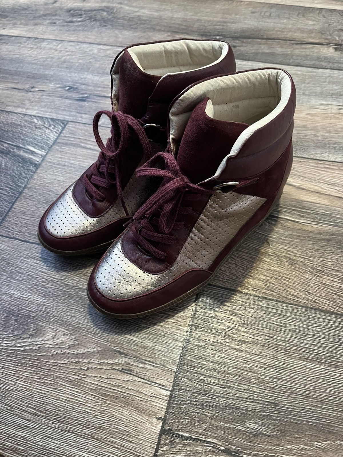 Sandro Sandro Leather Burgundy High Top Bobby Sneakers Marant Style Size US 7.5 / IT 37.5 - 5 Thumbnail