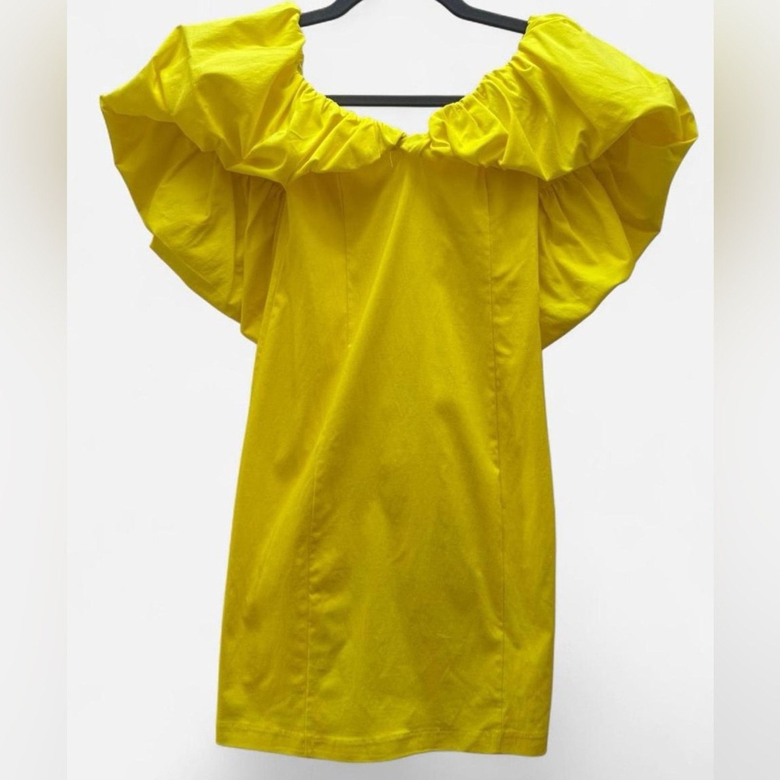 Zara Zara Yellow Ruffle Bodycon Puff Sleeve Mini Dress Size Small Size S / US 4 / IT 40 - 6 Thumbnail
