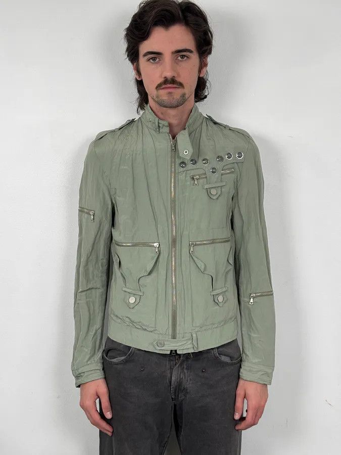 John Richmond 2000s John Richmond Faded Green Multi-Pocket Technical Light Jacket Size US S / EU 44-46 / 1 - 2 Thumbnail