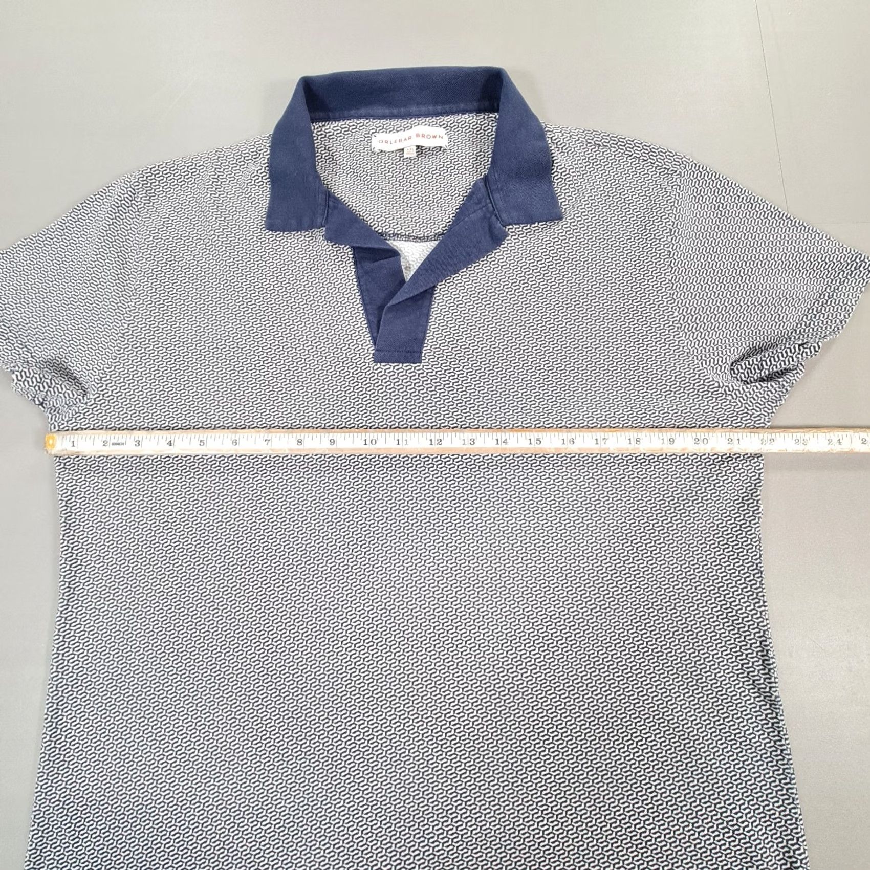 Orlebar Brown VINTAGE/No — (not vintage) Orlebar Brown Polo Shirt Mens Blue 2XL Cotton Short Sleeve Buttonless Spread Collar Geometric/ Solid Pattern Casual Summer Size US XXL / EU 58 / 5 - 5 Thumbnail