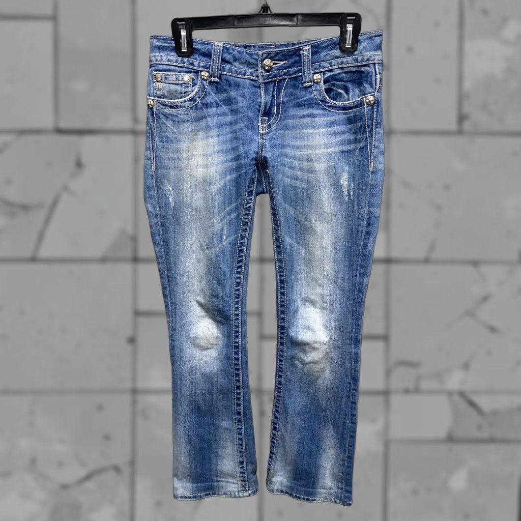 Miss Me MISS ME Womens Blue Flap Pocket Rhinestone Bootcut Jeans Size 26 X 30 Cotton Blend Regular Womens Size 26" / US 2 / IT 38 - 1 Thumbnail