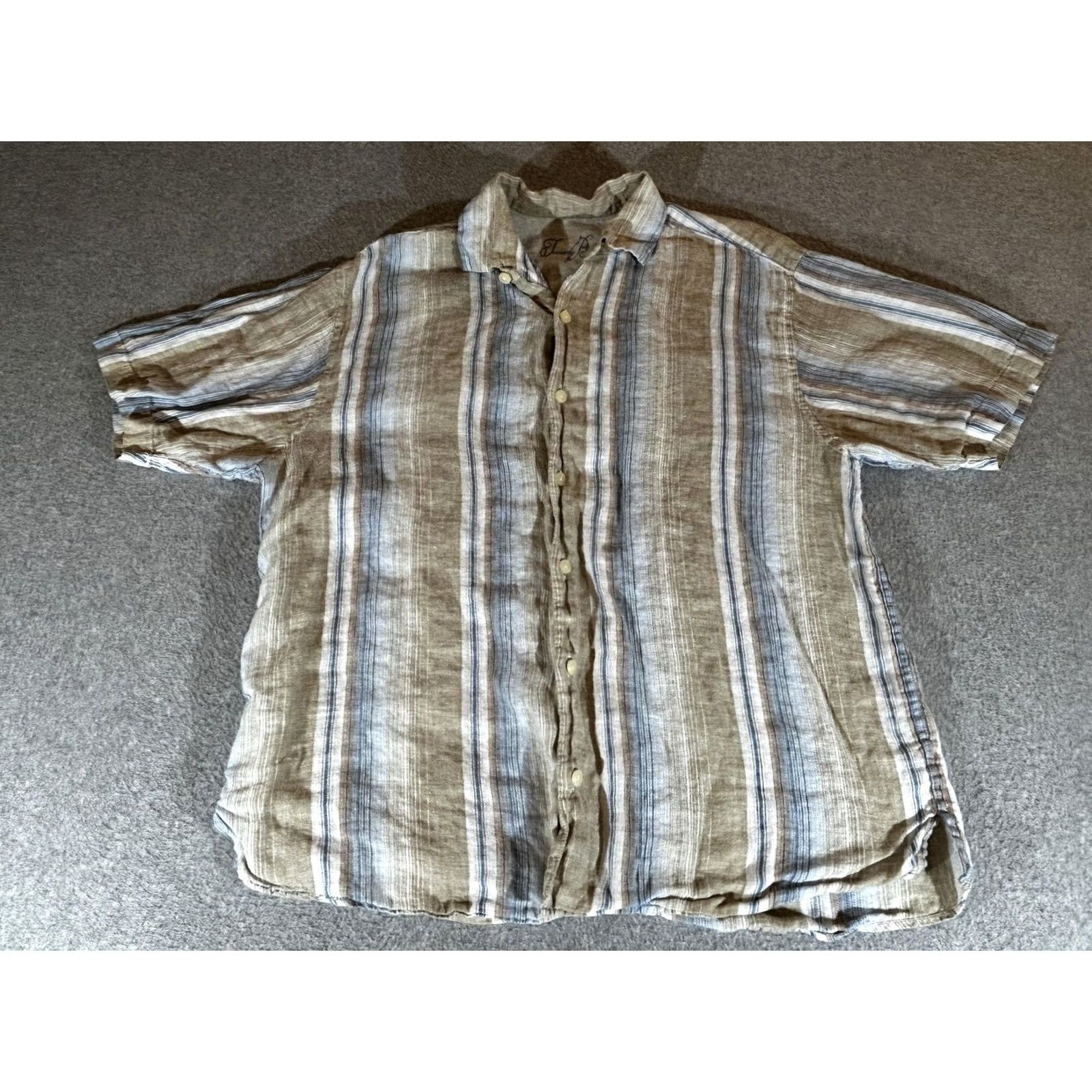 Tommy Bahama Tommy Bahama Shirt Mens Large Linen Stripe Short Sleeve Button Camp Casual Beach Mens L Multicolor Stripe Linen Button-Up Beach Shirt Size US L / EU 52-54 / 3 - 2 Thumbnail