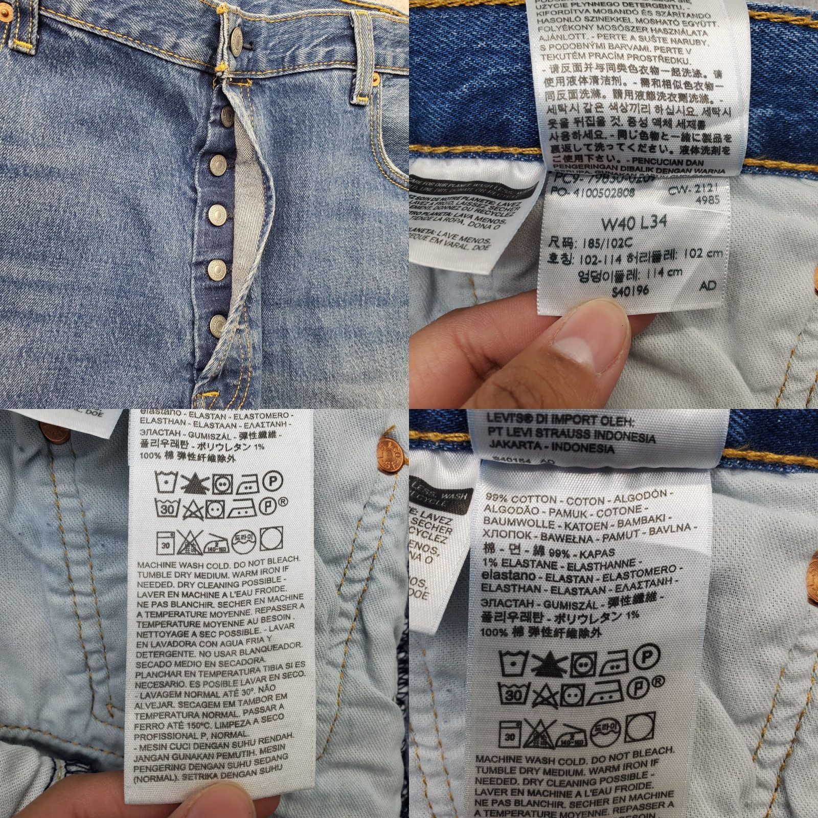 Levi's Levi's 501 Jeans Mens 40x34 Blue Distressed Stretch '93 Straight Button Fly Mens Size 40 Blue 501 Series Vintage: N/A Size US 40 / EU 56 - 8 Thumbnail