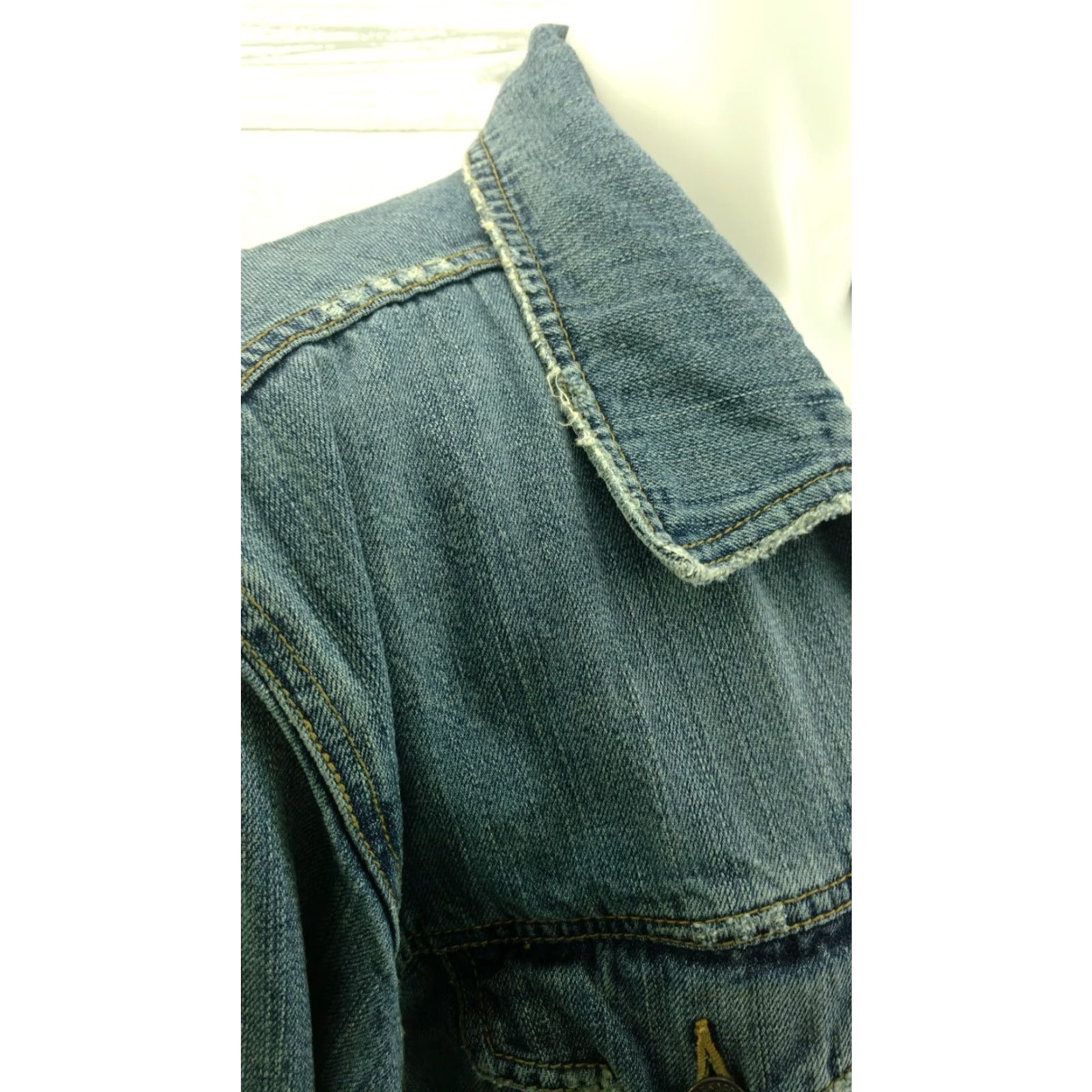 Vintage Aéropostale Denim Jean Jacket Mens Distressed Large Denim Jean Jacket Mens L Blue 90s Event Size US 33 - 5 Thumbnail