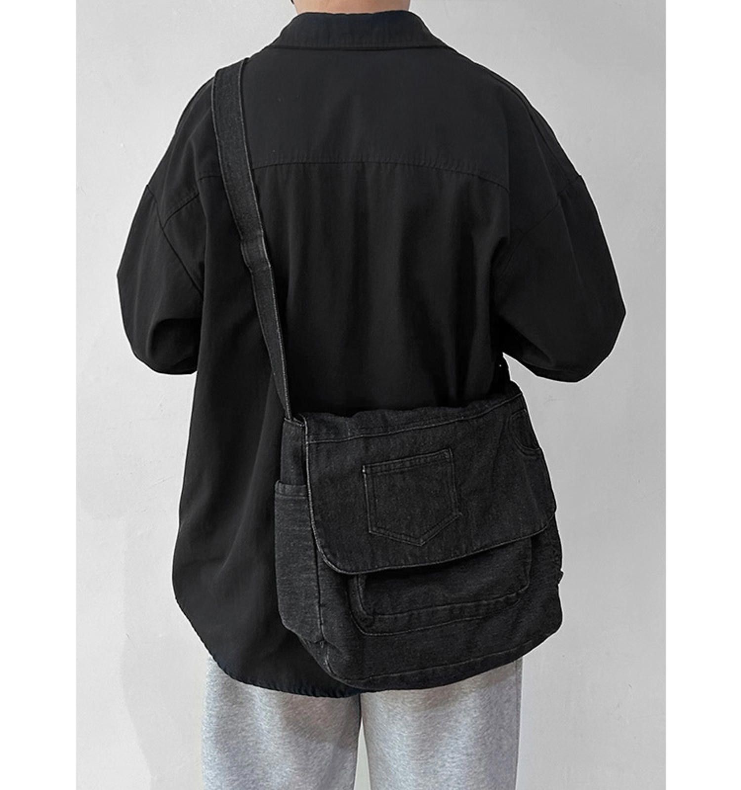 Black Denim Messenger Bag