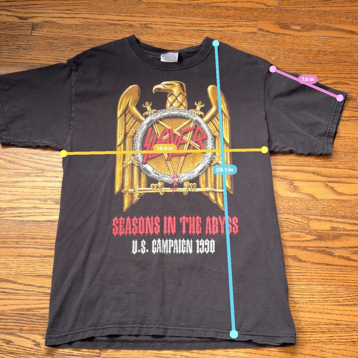 Japanese Brand Slayer 'Seasons in the Abyss' 1990 Tour Tee Vintage Band Size US M / EU 48-50 / 2 - 5 Thumbnail