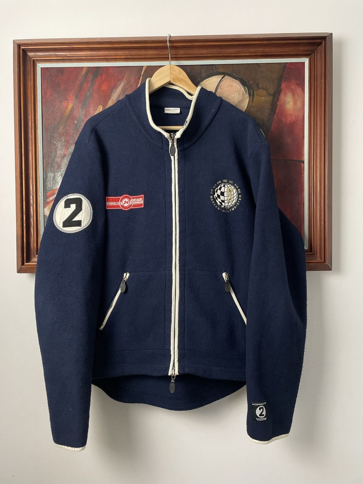 image of Porsche Design x Racing Porsche Vintage 90's Fleece Racing Hype Car Ferrari in Navy (Size Large)