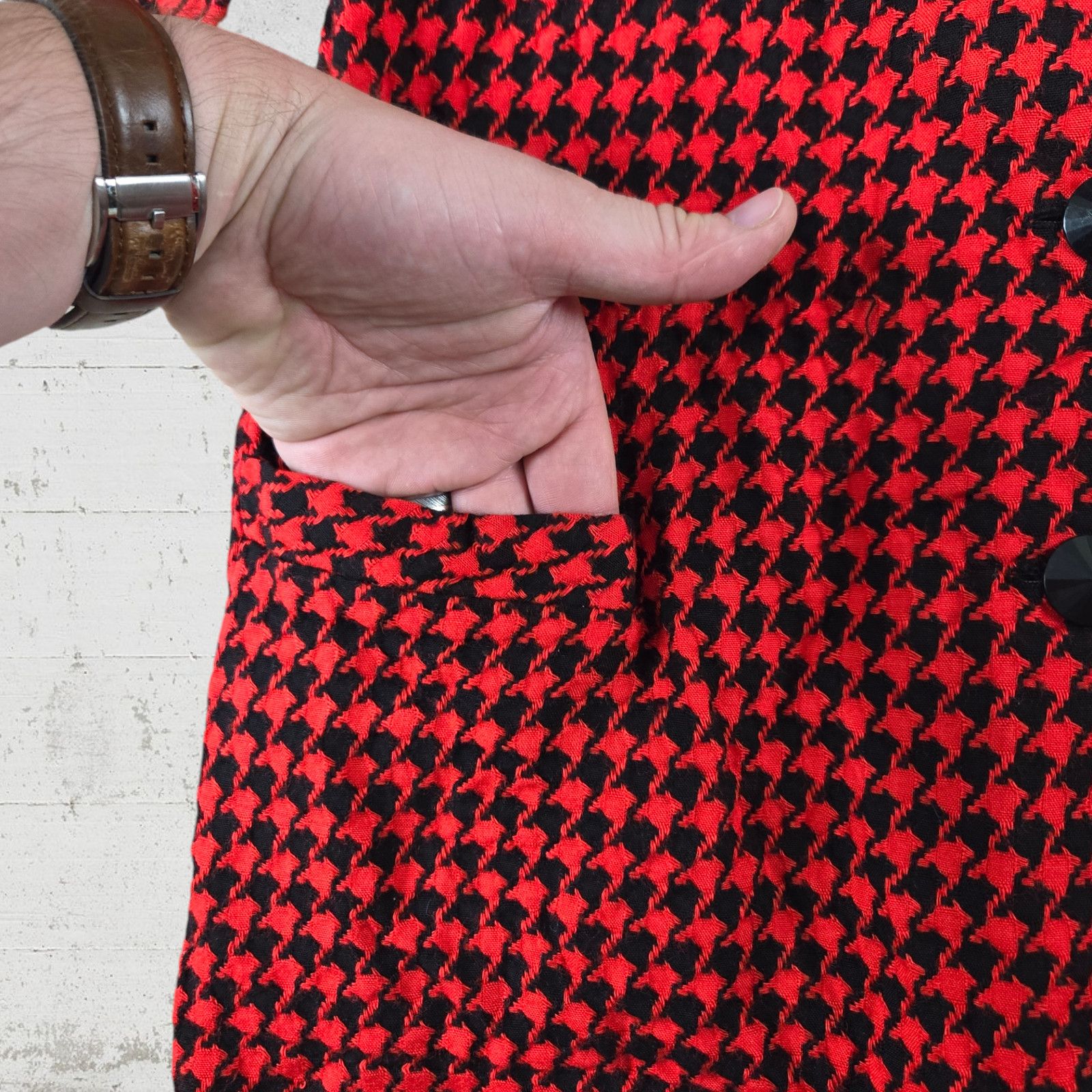 Vintage 80s Red Houndstooth Union Made Blazer Size Large Size XL / US 12-14 / IT 48-50 - 4 Thumbnail
