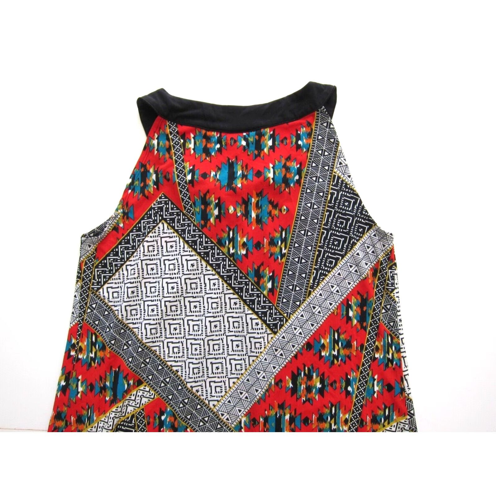 Vintage VINTAGE En Focus Geometric Stretch Tunic Sheath Shift Tank Dress 14W Red Black Green Midi Dress Womens Size XL / US 12-14 / IT 48-50 - 5 Thumbnail