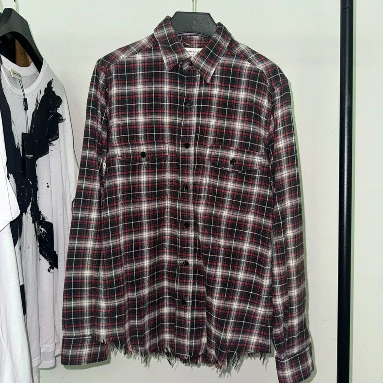 Saint Laurent Paris Saint Laurent SLP16SS Fringe Plaid Shirt- Size US S / EU 44-46 / 1 - 1 Thumbnail
