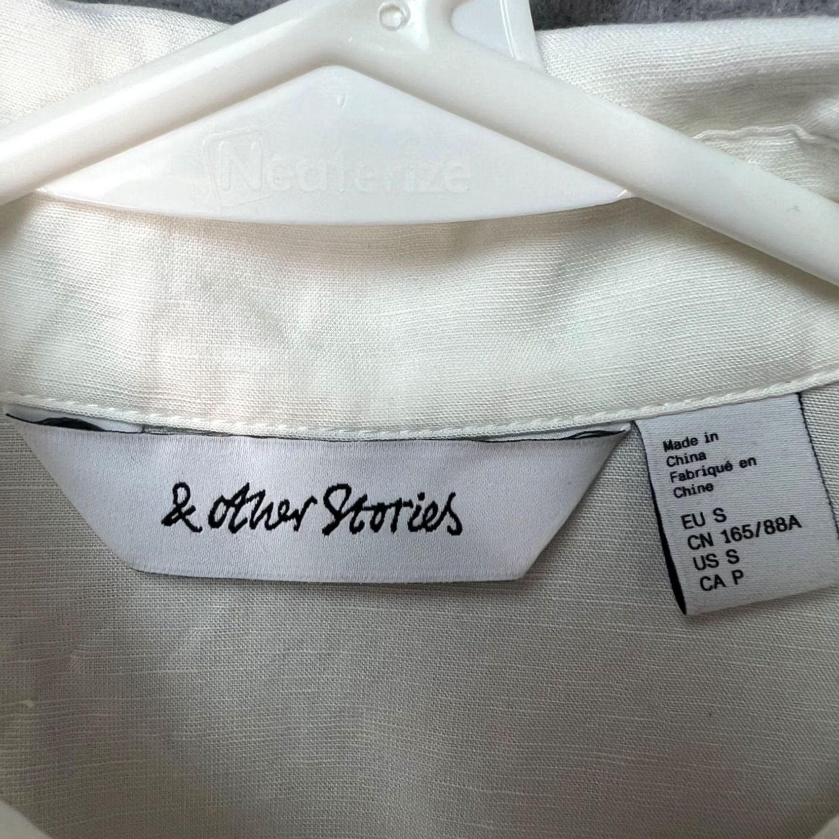 & Other Stories & Other Stories Shirt Womens Small White Linen Viscose Cotton Button-Up Long Sleeve Collared Cropped Size S / US 4 / IT 40 - 3 Thumbnail