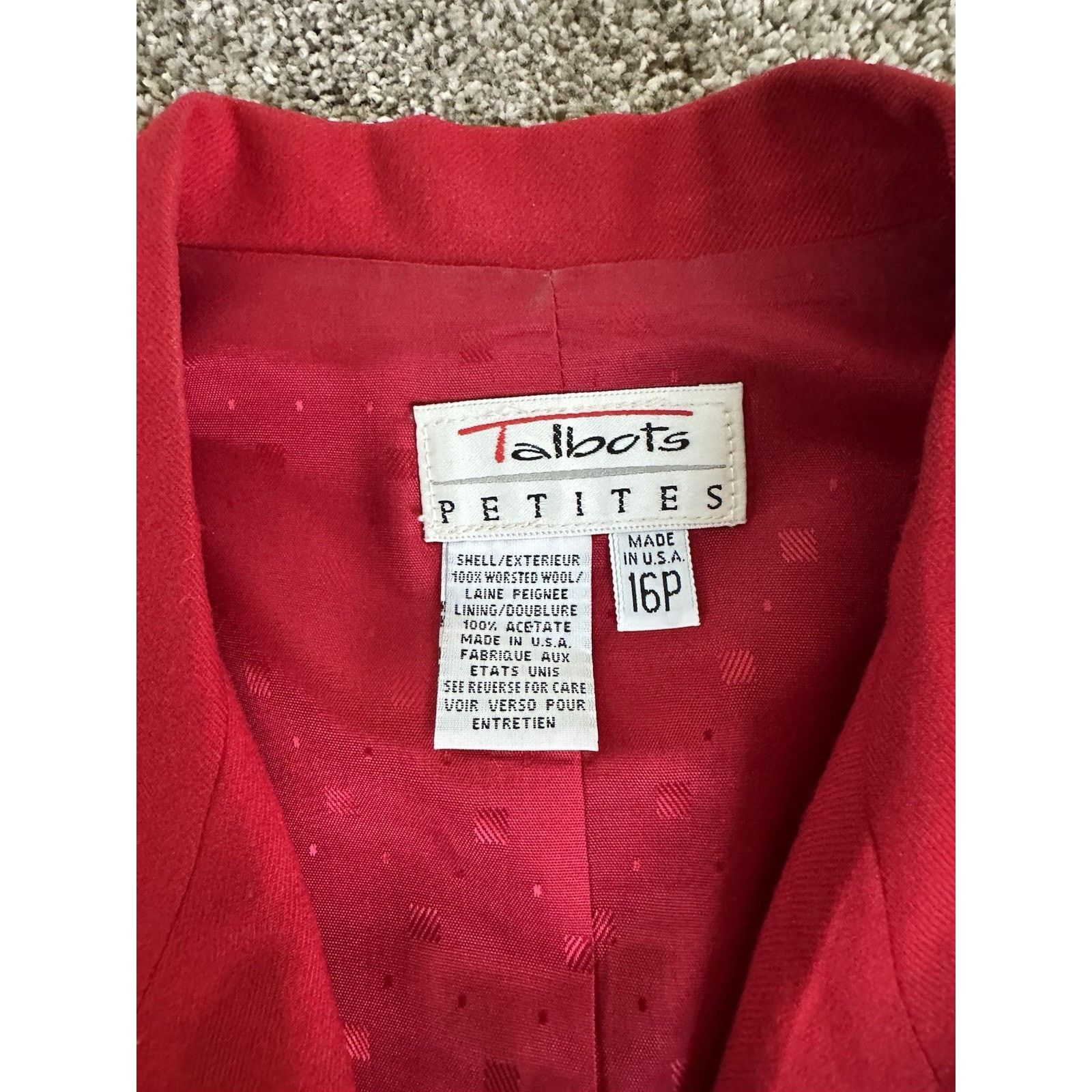 Talbots Vintage Talbots Women’s Blazer Jacket 16 Petite Red Wool Size XXL / US 16-18 / IT 52-54 - 3 Thumbnail