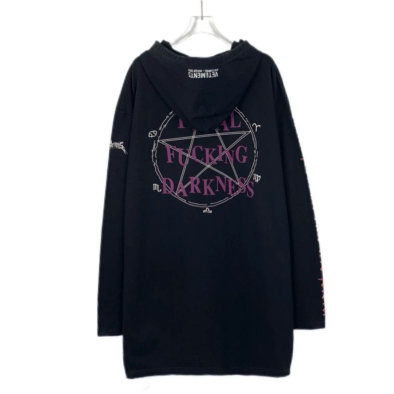 Vetements VetementsBlack monogrammed hooded drawstring cotton long-sl Size US L / EU 52-54 / 3 - 2 Thumbnail