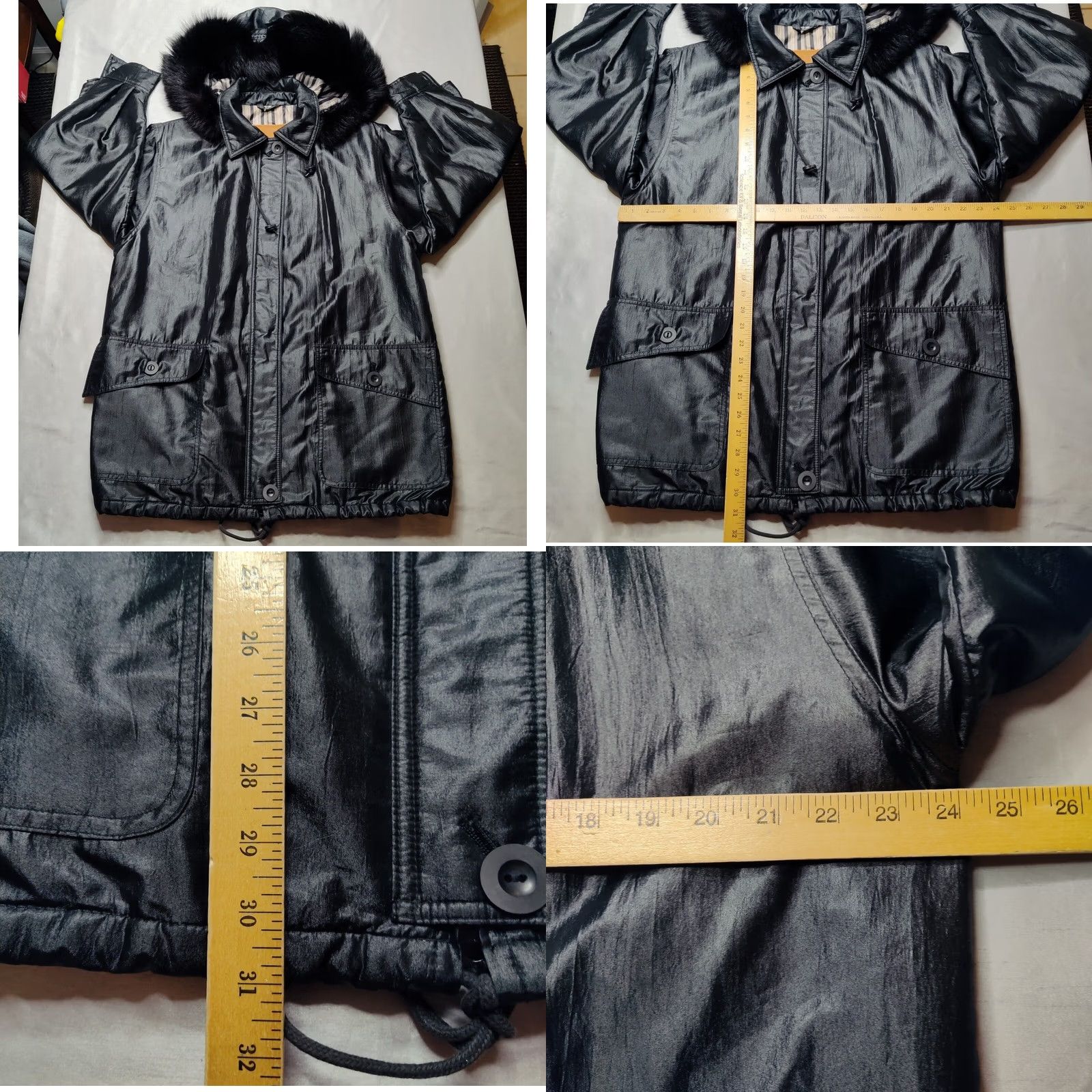 Vintage VTG J.G. HOOK Women 4 Fox Fur Trim Black Full Zip Lined Removable Hooded Jacket Size L / US 10 / IT 46 - 8 Thumbnail
