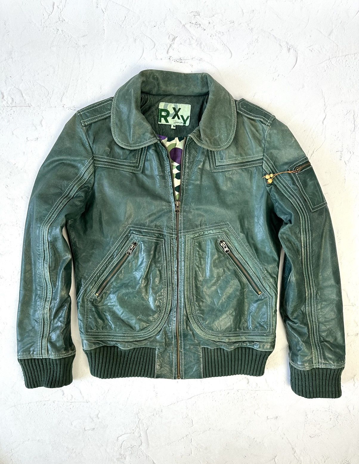 Vintage Vintage Roxy Leather Green Worn Jacket Size M / US 6-8 / IT 42-44 - 1 Thumbnail