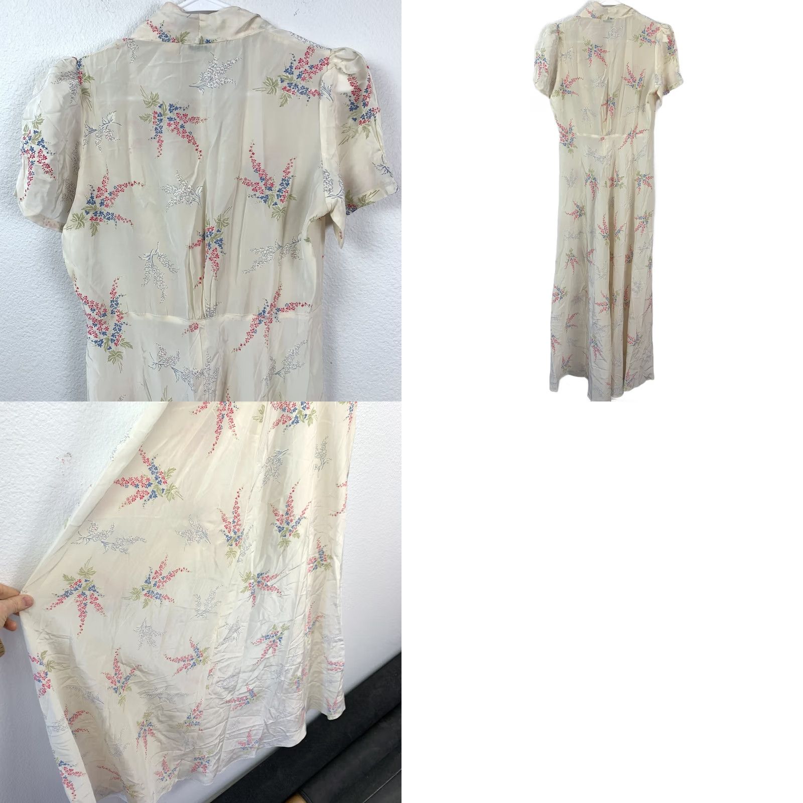 Vintage VINTAGE Corticelli Maxi Dress Women's 34 Cream Floral Rayon 1930s Art Deco 56in Sleeves 7.5in Day/Cocktail Size XXS / US 00 / IT 34 - 8 Thumbnail