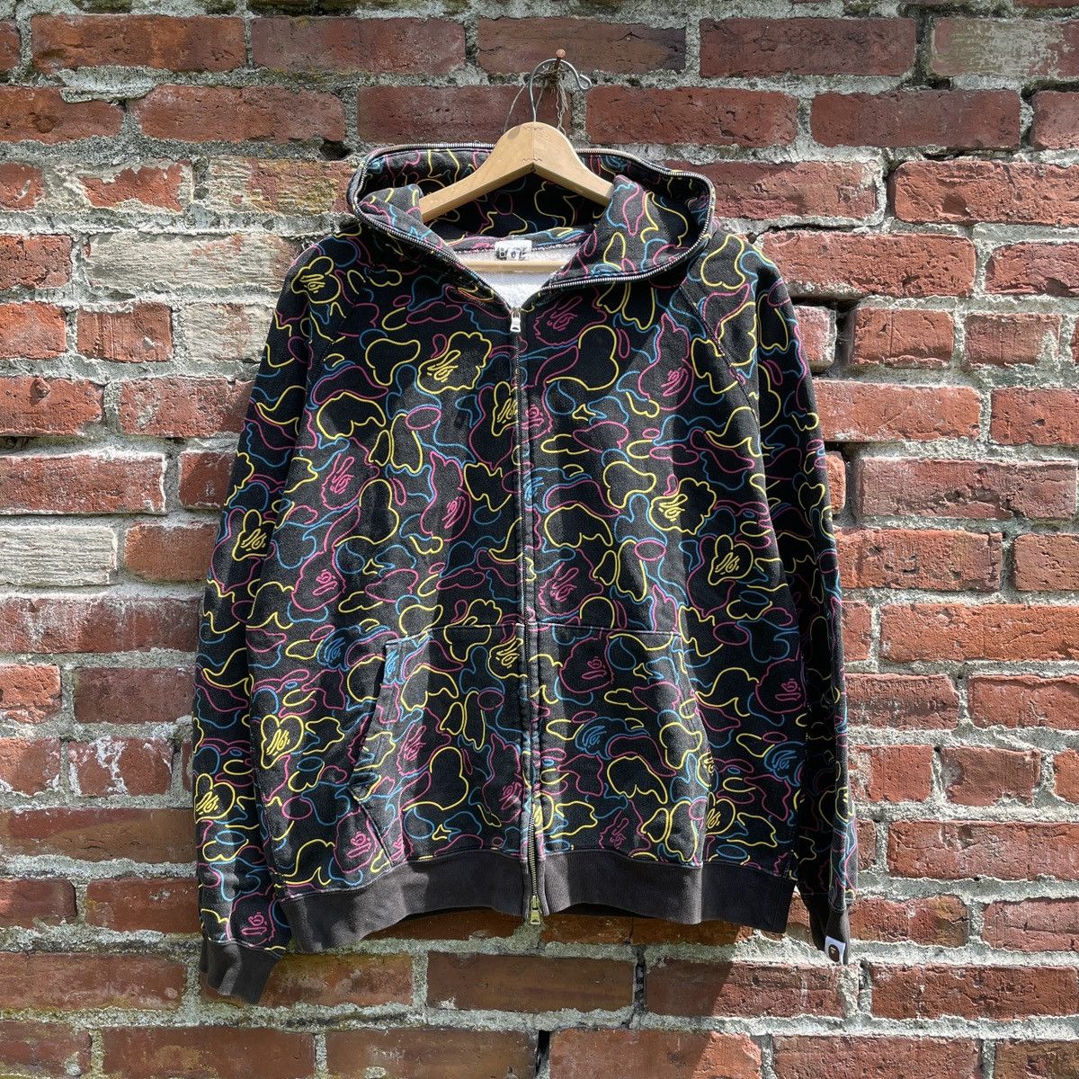image of Og Bape Black Neon Camo Fullzip Hoodie, Men's (Size Large)