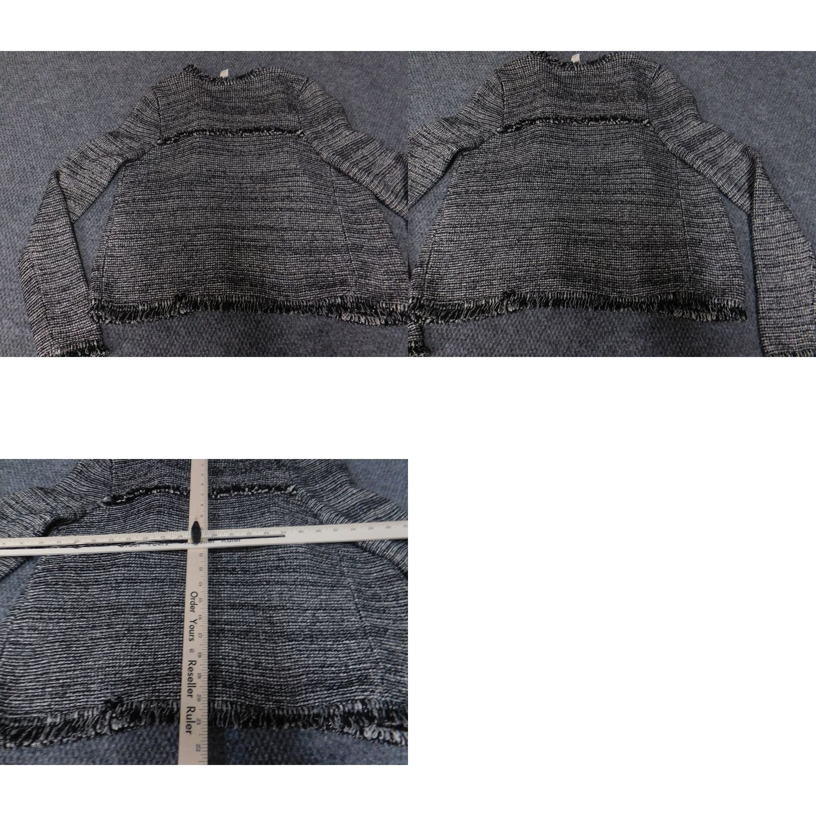 Vintage Chicos Jacket Blazer Open Cotton Gray Striped Fur Trim Knit Regular Women 0 Medium Casual Designer Open Front Fall Spring Womens Size XS / US 0-2 / IT 36-38 - 8 Thumbnail