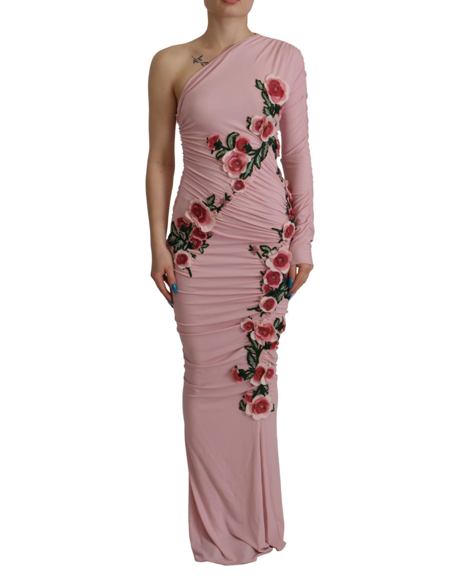 image of Dolce Gabbana Embellished One Shoulder Dress in Pink, Women's (Size XS)