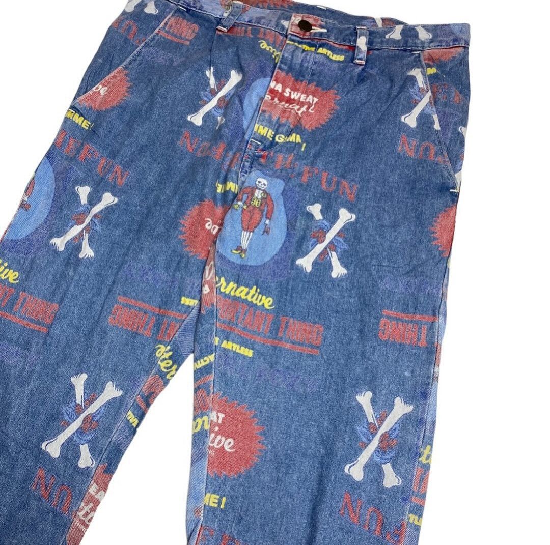 Japanese Brand Vintage Y2K RNA Inc. Printed Cross Bone Denim Jeans Pants Size US 31 - 5 Thumbnail