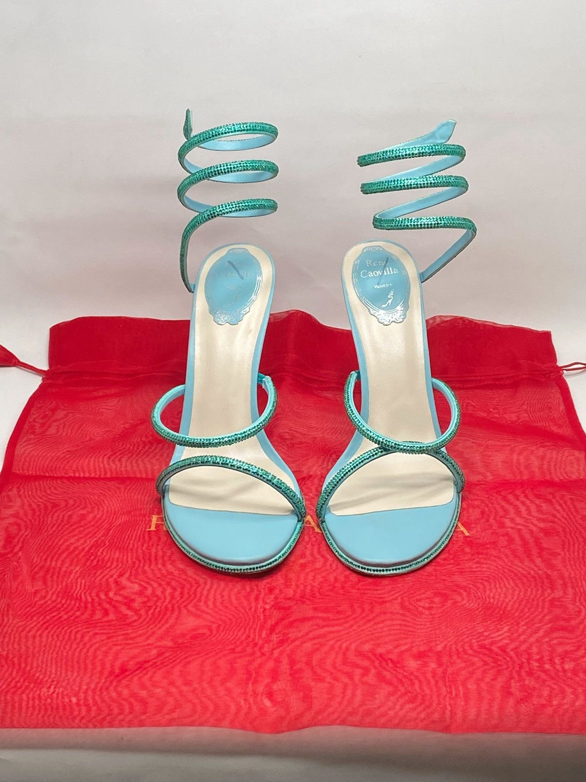 Rene Caovilla Blue Cleo Sandal With Crystals 105 size 40