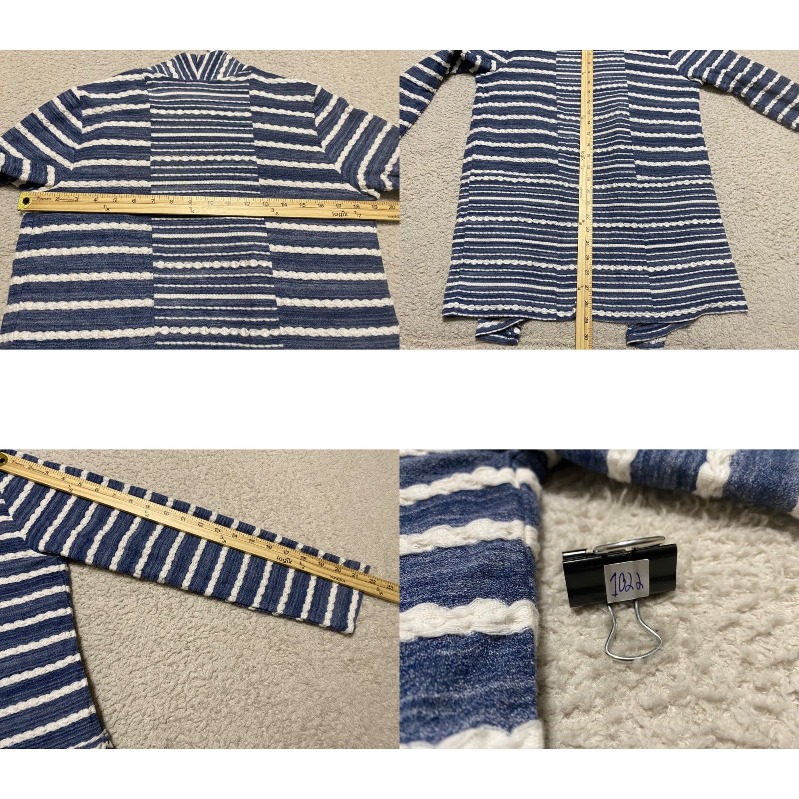 Vintage Chico's Cardigan Sweater Adult Medium Blue Striped Open Front Long Sleeve Womens Size M / US 6-8 / IT 42-44 - 8 Thumbnail