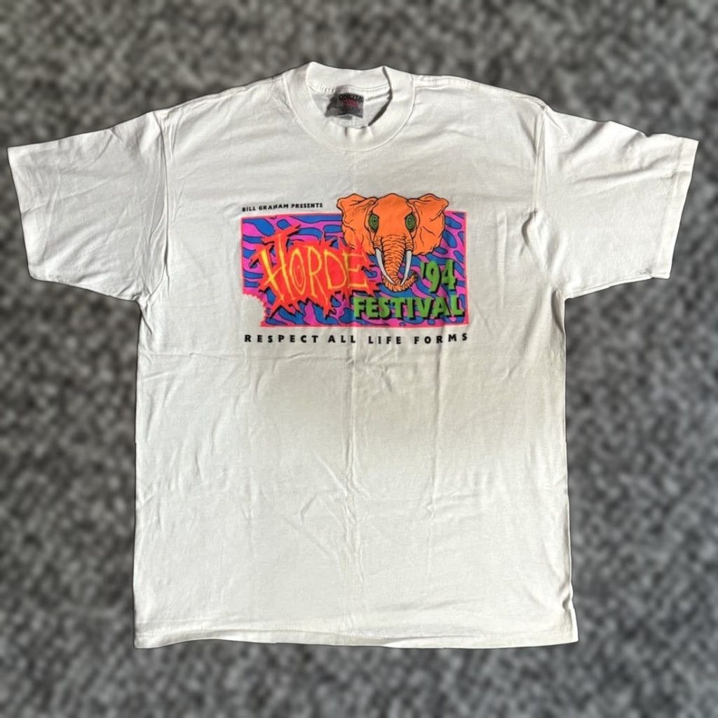 VINTAGE 1994 Bill Graham Presents Horde Festival T Shirt XL Blues Traveler 90s T-Shirt Men White Cotton Graphic Print Short Sleeve Crew Neck Logo