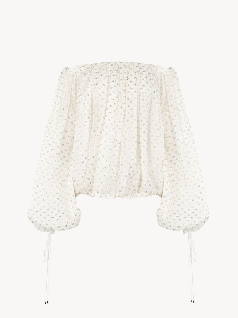 Chloe o1loc1c10326 Gathered Off The Shoulder Top in White Size XS / US 0-2 / IT 36-38 - 1 Thumbnail