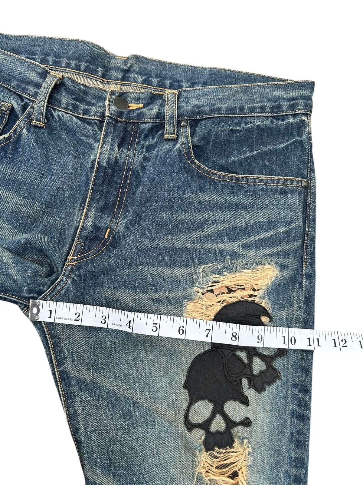 Kapital Flare Skull Stud Muffin Japanese Punk Distressed Denim Jeans Size US 35 - 18 Thumbnail