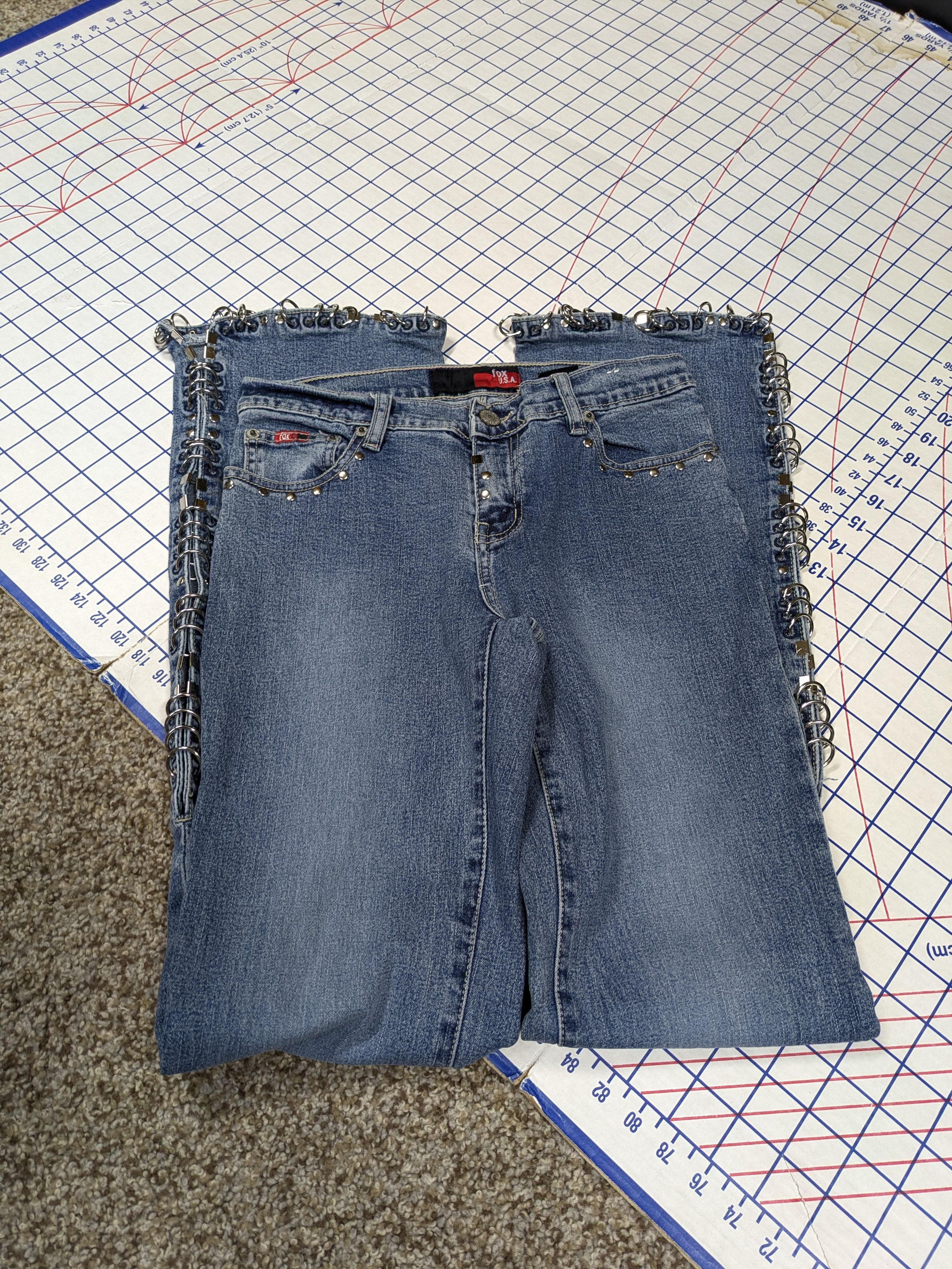 Japanese Brand Vintage Pierced Studded Emo Punk Flared Jeans by Fox size 1 Size 27" / US 4 / IT 40 - 1 Thumbnail