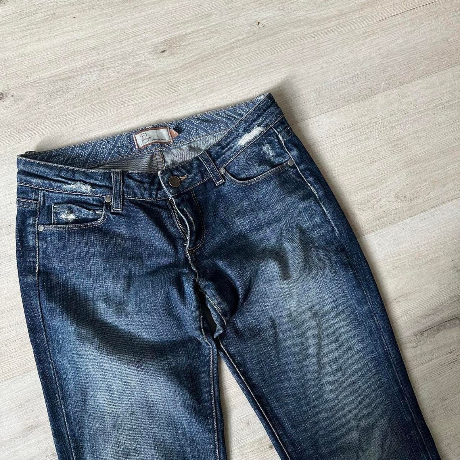 Paige Vintage 00s Paige Low Rise Dark Blue Denim Flare Jeans Pants Size 27" / US 4 / IT 40 - 4 Thumbnail
