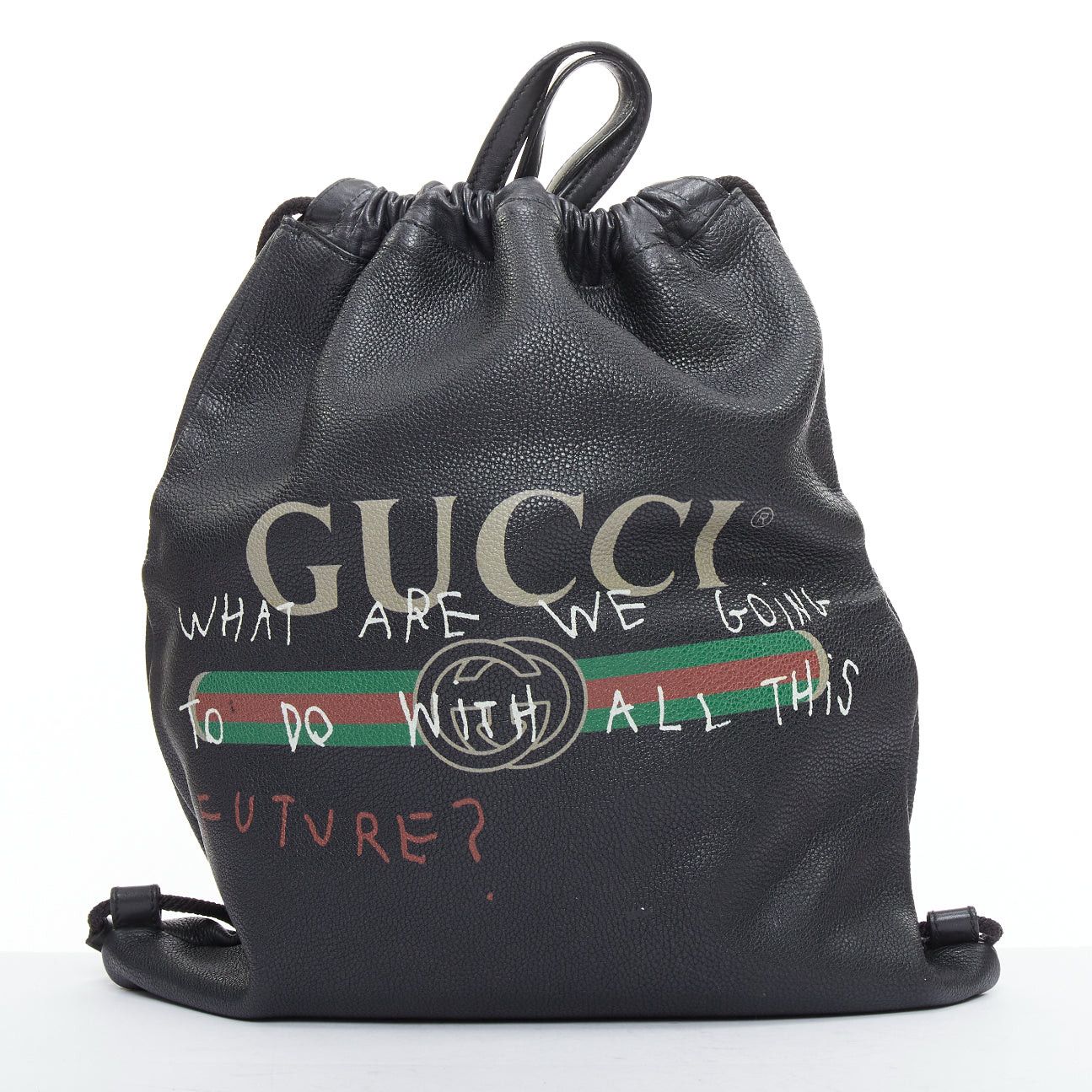 GUCCI 2017 Coco Capitan black leather graffiti drawstring