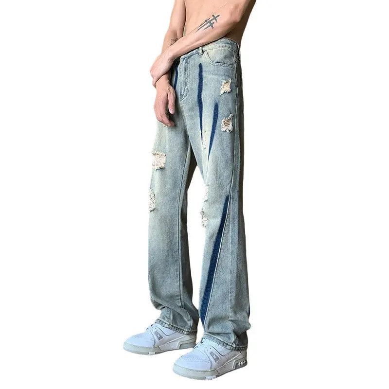 Japanese Brand Retro loose wide leg ripped jeans Size US 32 / EU 48 - 4 Thumbnail