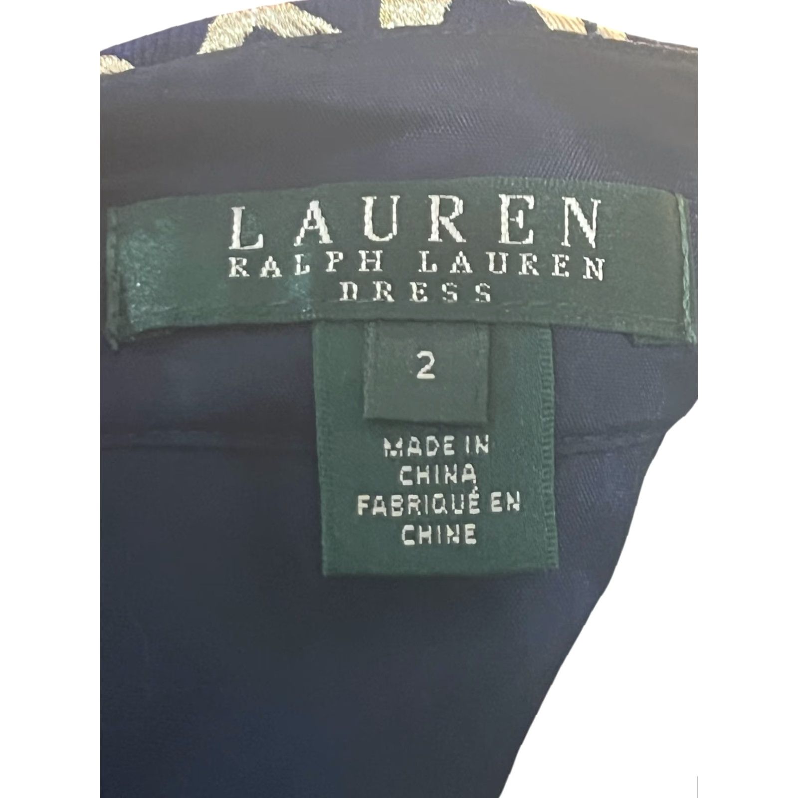 Ralph Lauren Lauren Ralph Lauren Dress Sleeveless Midi Size 2 Navy Blue Champagne Gold Print Womens Size XS / US 0-2 / IT 36-38 - 7 Thumbnail