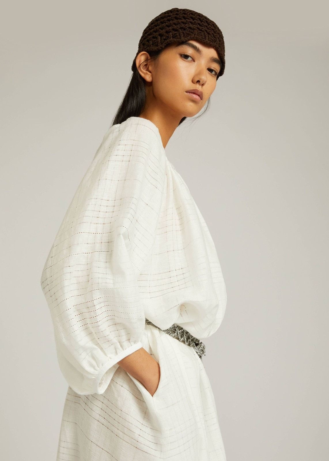 Loro Piana o1srvl11e0824 Medea Needle Midi Dress in White Size M / US 6-8 / IT 42-44 - 4 Thumbnail