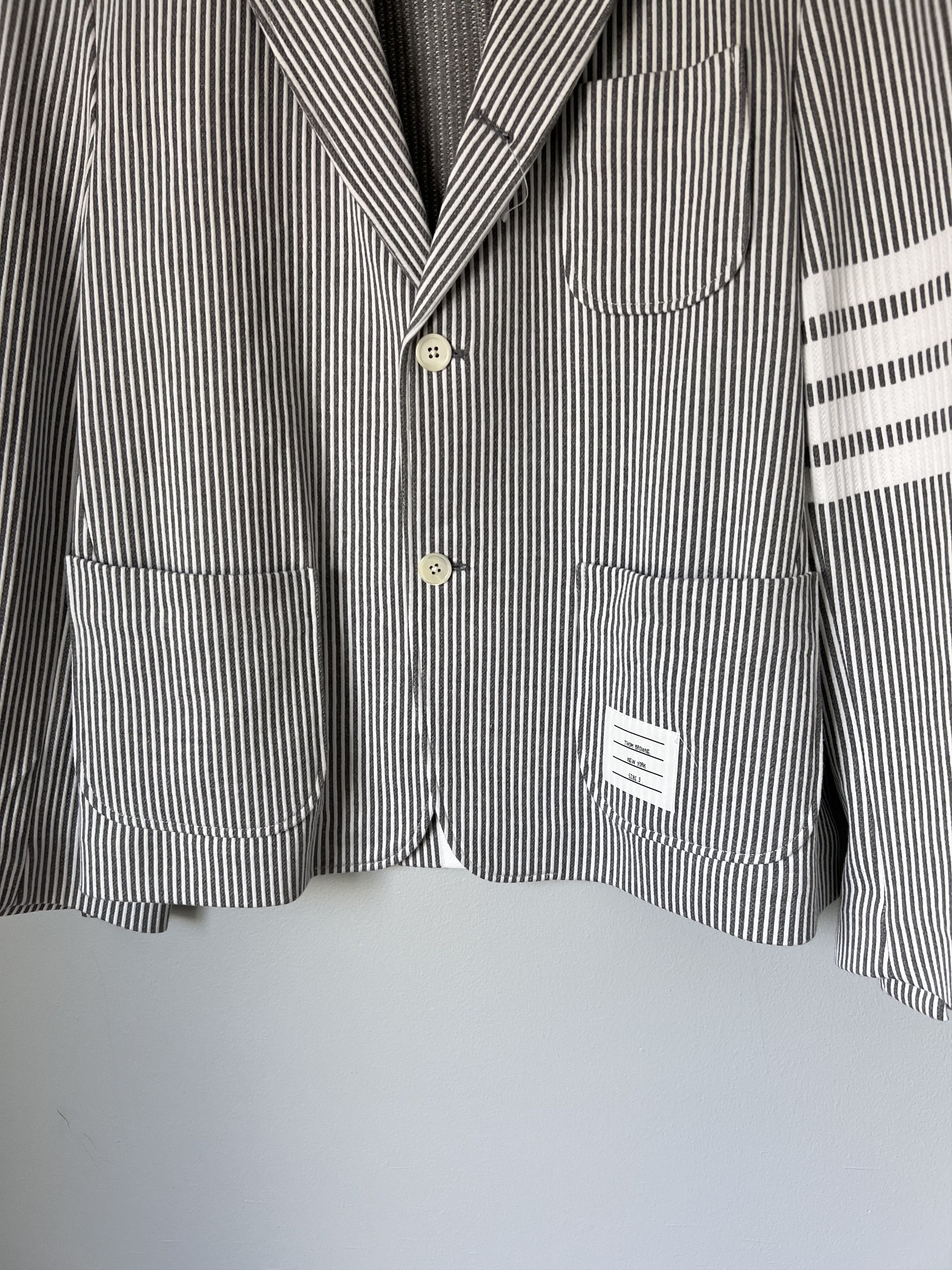 Thom Browne Thom Browne 4 Bar Seersucker Loopback Sack Jacket Size US L / EU 52-54 / 3 - 3 Thumbnail