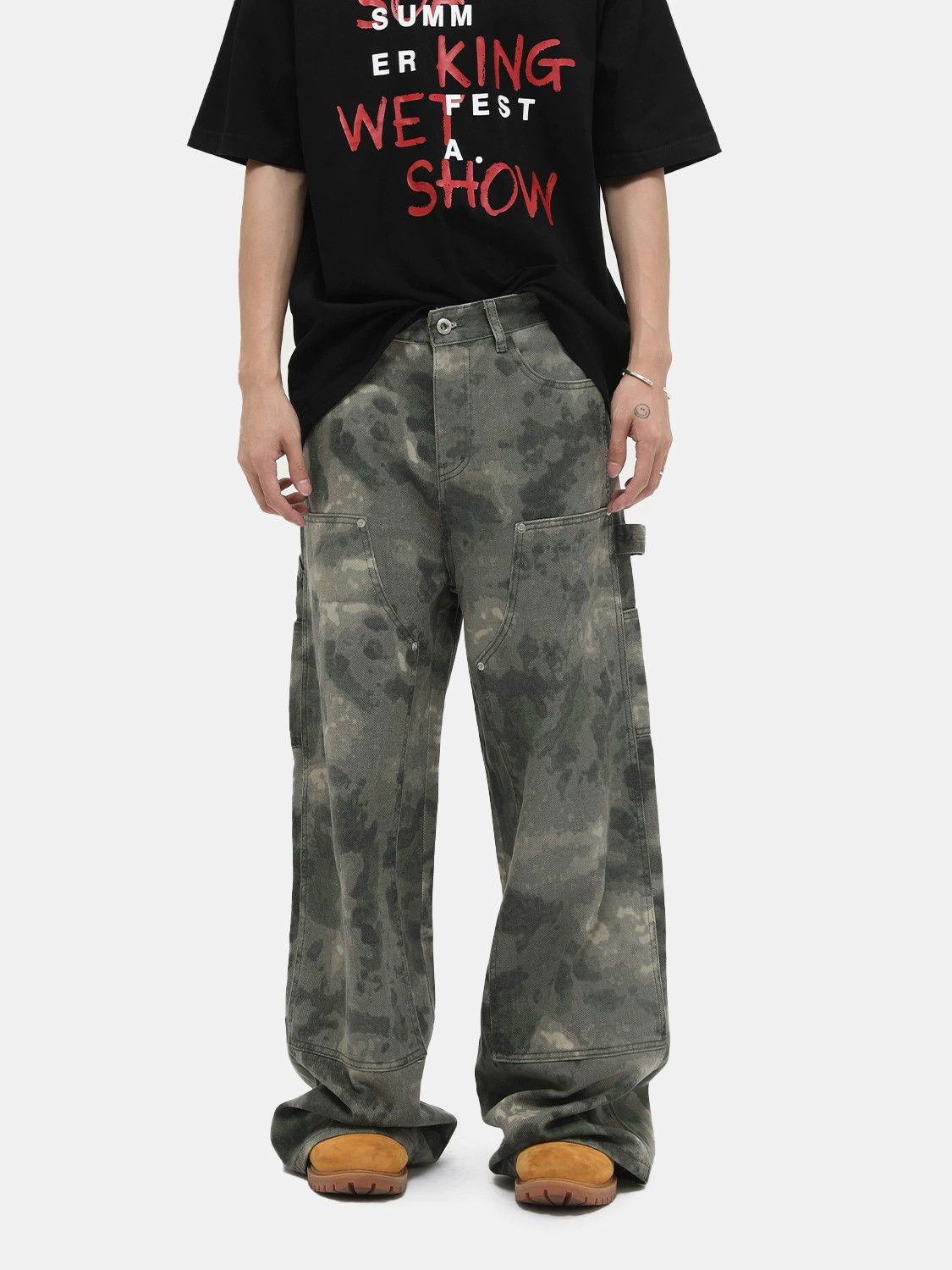 Japanese Brand × Jean Camouflage distressed cargo straigh wide-leg jeans Size US 32 / EU 48 - 2 Thumbnail