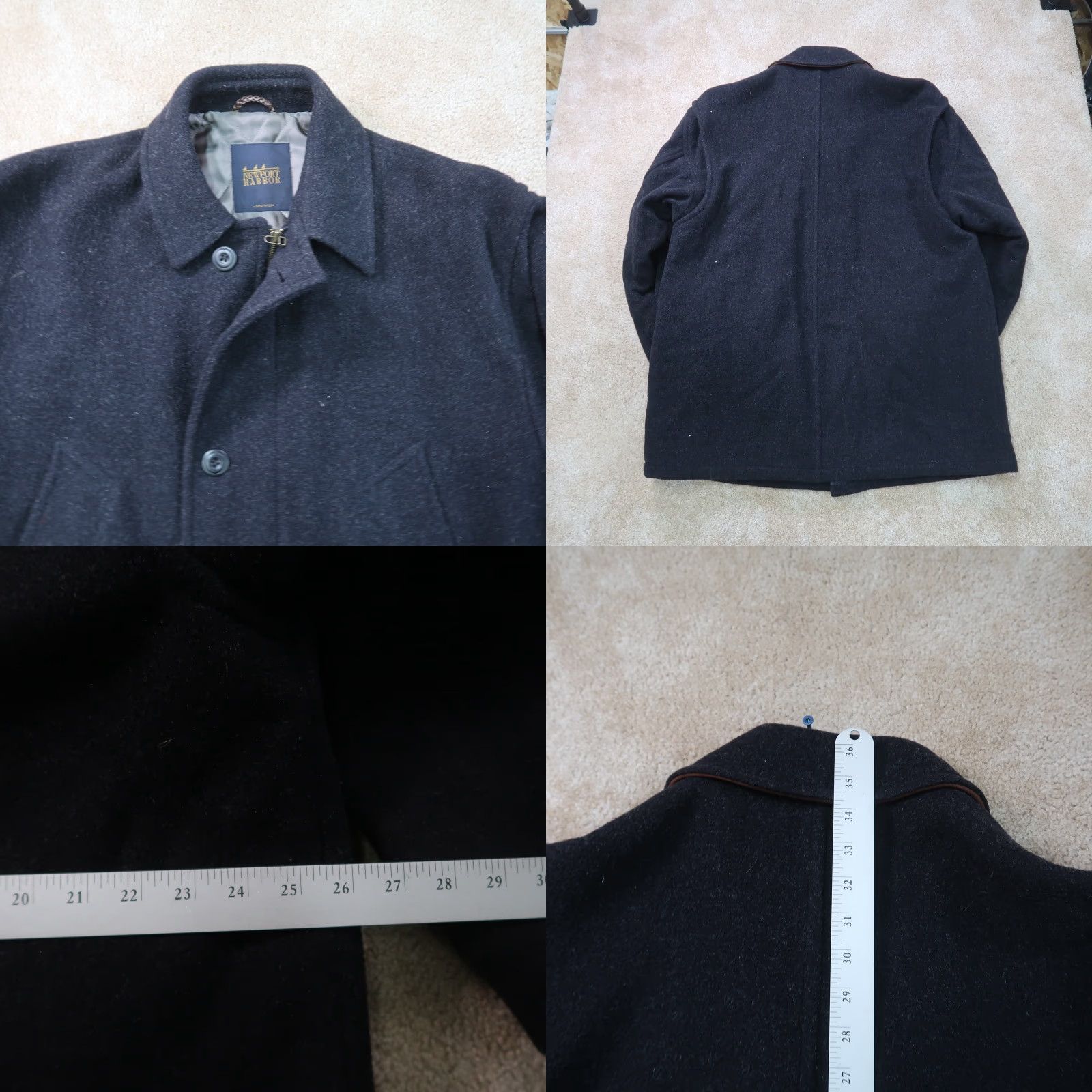 Vintage Newport Harbor Wool overCoat Jacket Men's 2XL Full Zip Blue Insulated Lined Wool Coat Stand-Up Collar Winter Casual Workwear 80s 90s Womens?? Size US XXL / EU 58 / 5 - 8 Thumbnail