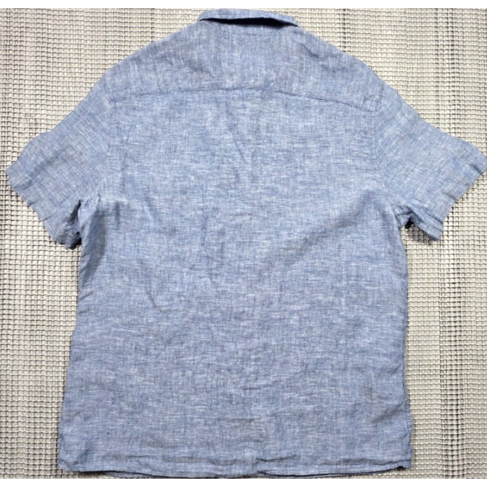 Celio CELIO Button-Up Shirt Mens Linen Blue Short Sleeve 16.5 Collar-Down Vintage? No Size US XL / EU 56 / 4 - 5 Thumbnail