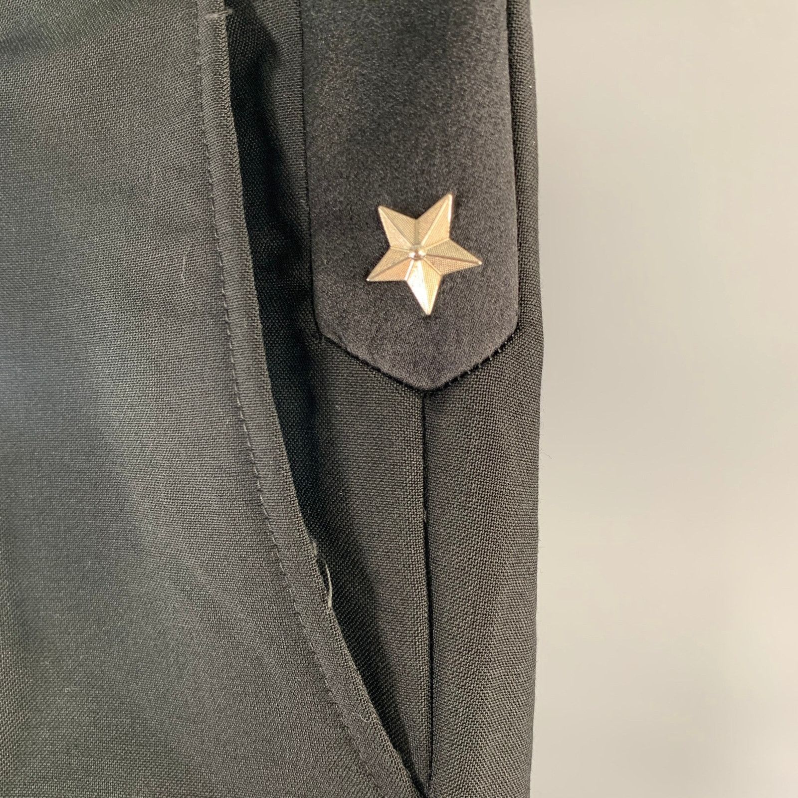 Givenchy GIVENCHY Size 32 Black Star Wool Blend Flat Front Pants Size US 32 / EU 48 - 4 Thumbnail