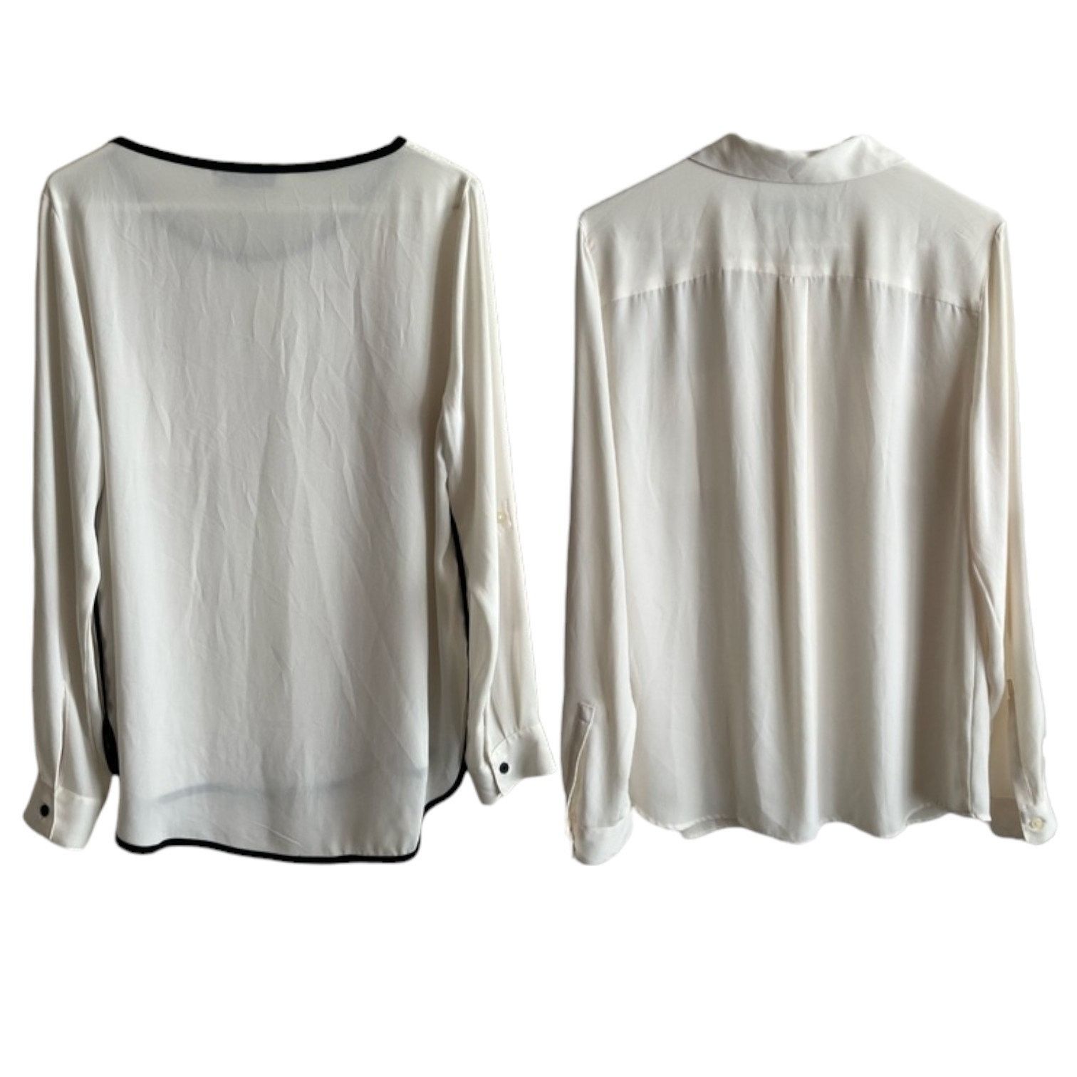 Ann Taylor LOT 2 ANN TAYLOR Loft Beige Semi Sheer Long Sleeve Top, M Size M / US 6-8 / IT 42-44 - 2 Thumbnail