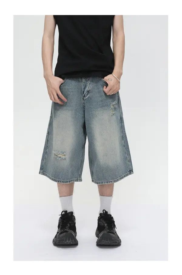 Japanese Brand Japanese retro distressed straight ripped denim shorts Size US 32 / EU 48 - 2 Thumbnail