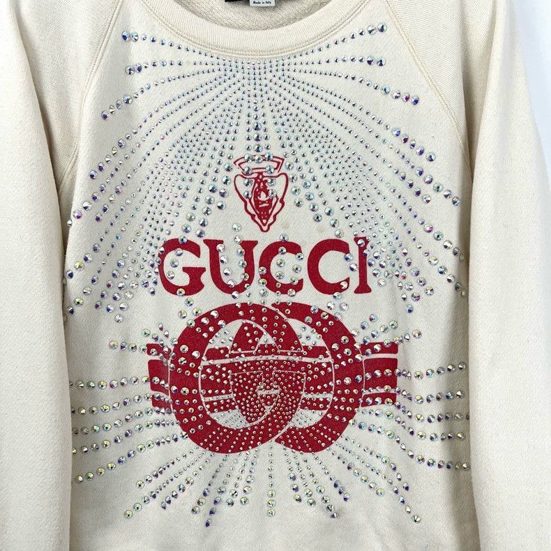 Gucci Gucci White Logo Sweater with Rhinestones-2505 Size S / US 4 / IT 40 - 5 Thumbnail