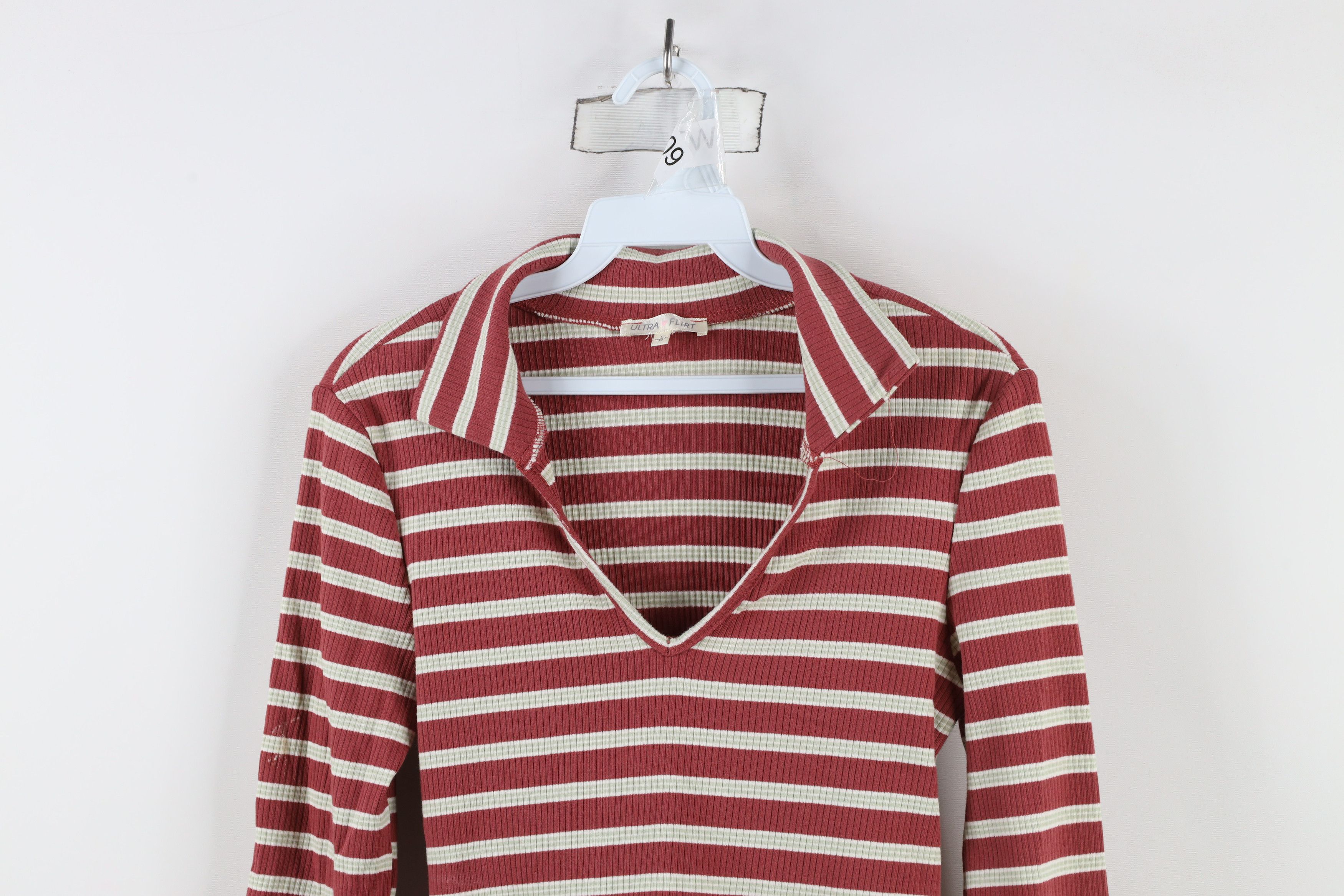 Vintage Vintage Y2K Babydoll Ribbed Knit Polo Shirt Striped USA Size L / US 10 / IT 46 - 2 Thumbnail