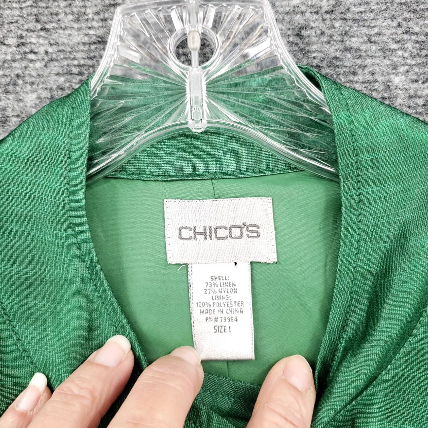 Vintage Chicos Jacket Womens M Medium Green Button Up Linen Long Sleeve Classic Size M / US 6-8 / IT 42-44 - 6 Thumbnail