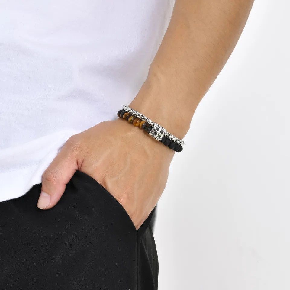 Jewelry × Vintage Double Layer Beaded Bracelet Matte Agate Tiger Eye Black St Size ONE SIZE - 4 Thumbnail