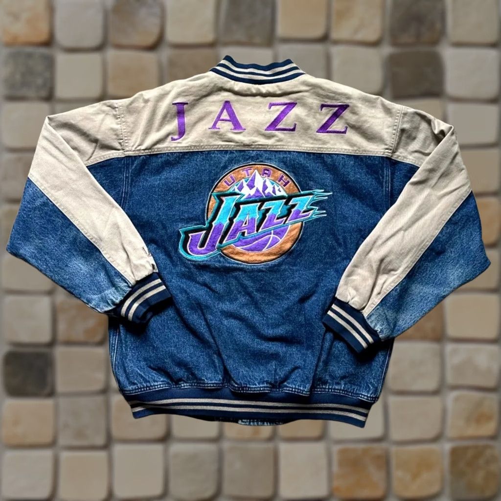 NBA It prioritizes: "Vintage" (key differentiator), "Lee Sport," "NBA Utah Jazz," "Bomber Jacket," "Blue Denim," "Large," "Pre-owned Size US L / EU 52-54 / 3 - 1 Thumbnail